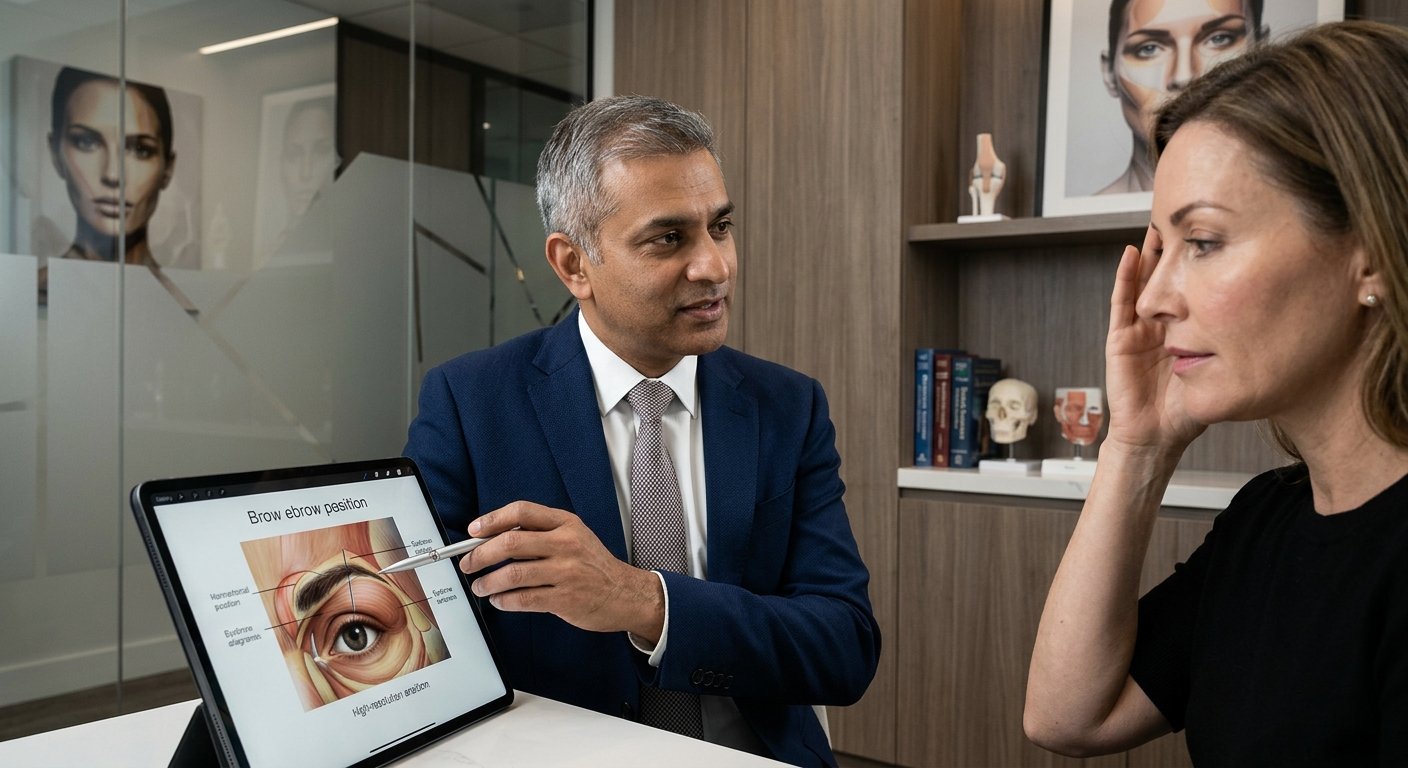 Before and after a brow lift showing refreshed brow line, Brow Lift Techniques