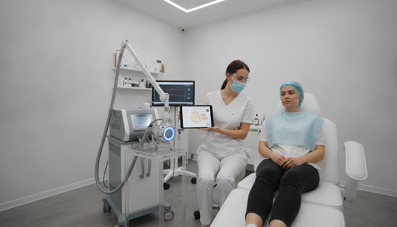 Acne Scar Treatment Laser: 5 Amazing Secrets for... 4 Dermatologist performing acne scar treatment laser on patient's face