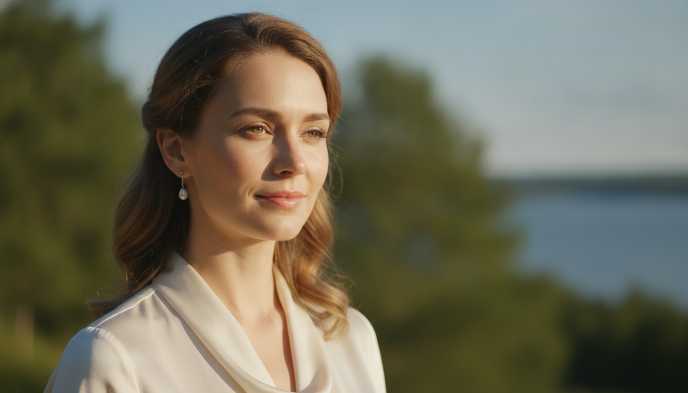 A confident woman with a subtly lifted brow, smiling gently, showcasing natural and refreshed facial rejuvenation. The background is soft and bright, suggesting a successful aesthetic outcome. Alt text: Image depicting successful brow lift longevity.