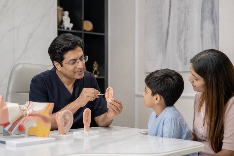 Otoplasty for Children: A stylized, abstract image representing peace of mind for parents, with a silhouetted parent and child and a soft, glowing light.