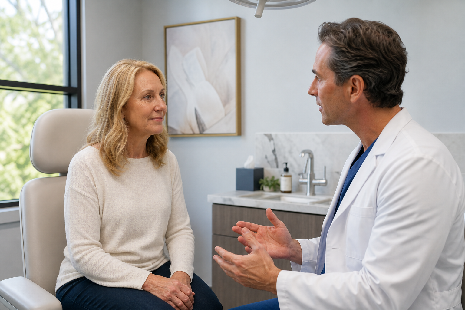 Mohs Reconstruction Prep: 6 Essential Steps for Optimal... 3 Patient discussing Mohs Reconstruction Prep with a surgeon, highlighting a facial area